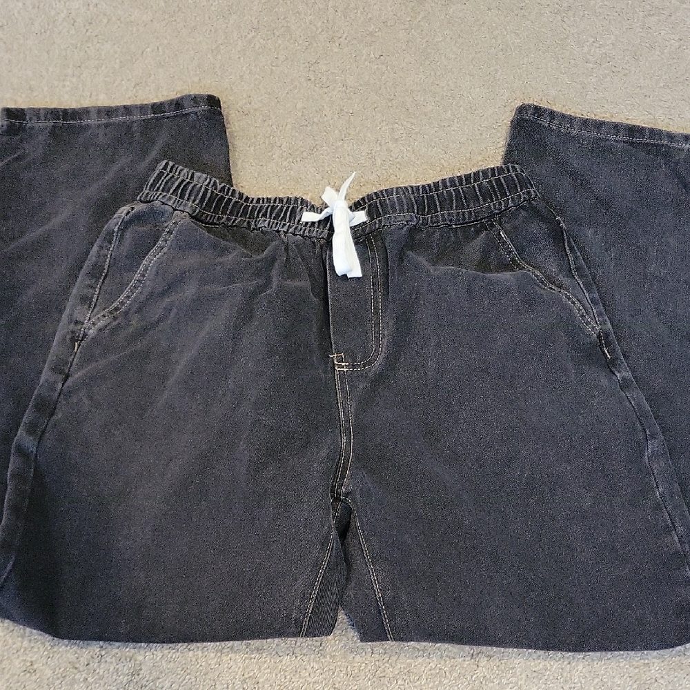 Black Denim Drawstring Pants